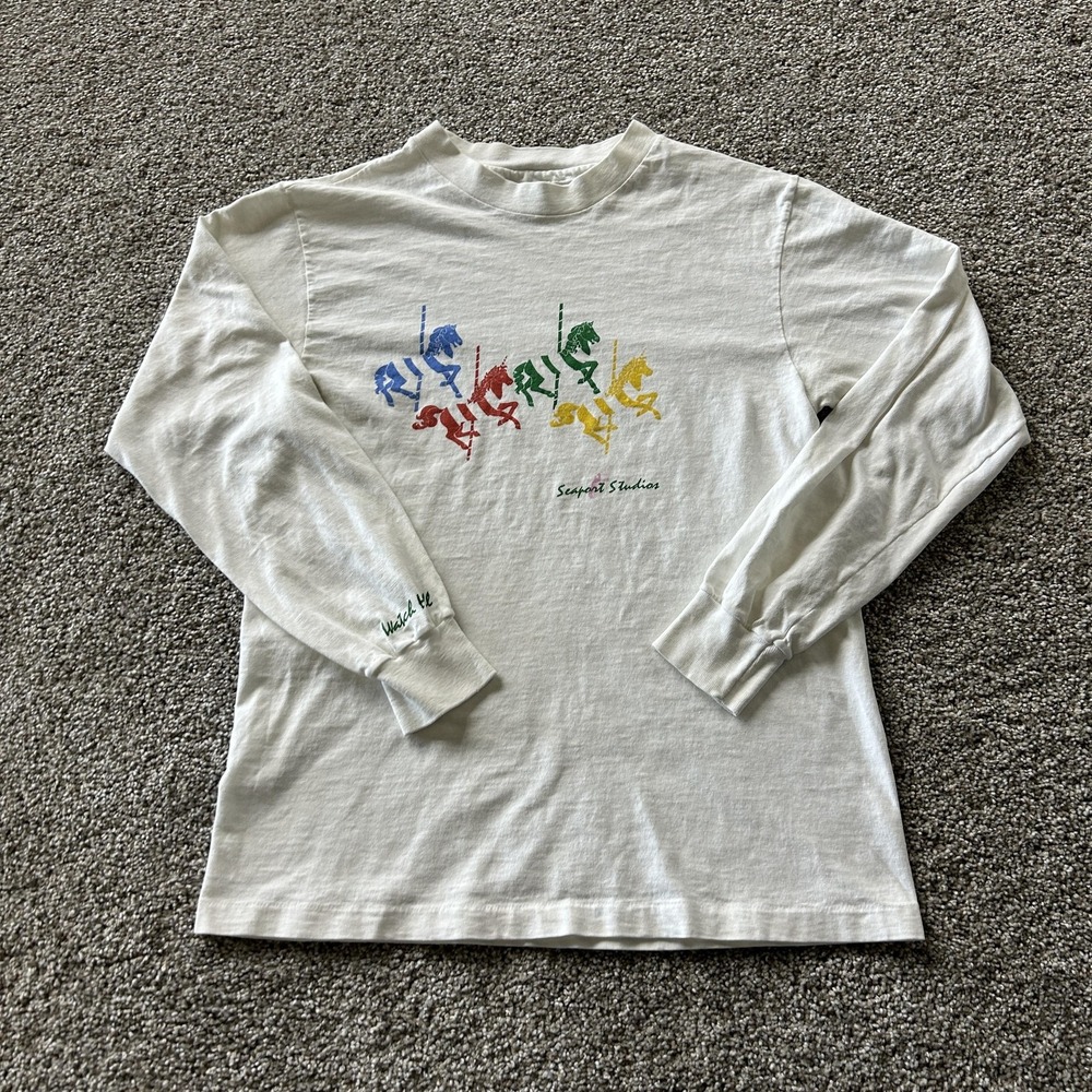 Vintage Hanes Beefy-T Carousel Horse Shirt Mens Small Long Sleeve Tee T-Shirt